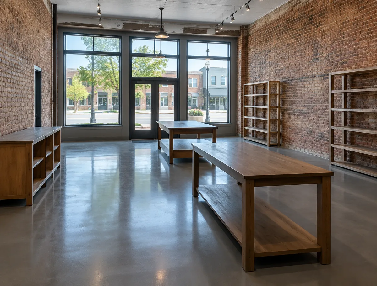 Commercial epoxy flooring in Conway, SC: seamless gray floor in a small retail shop
