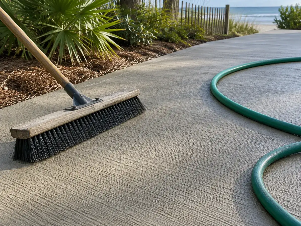 Concrete sealing on a broom-finish patio in Myrtle Beach, SC