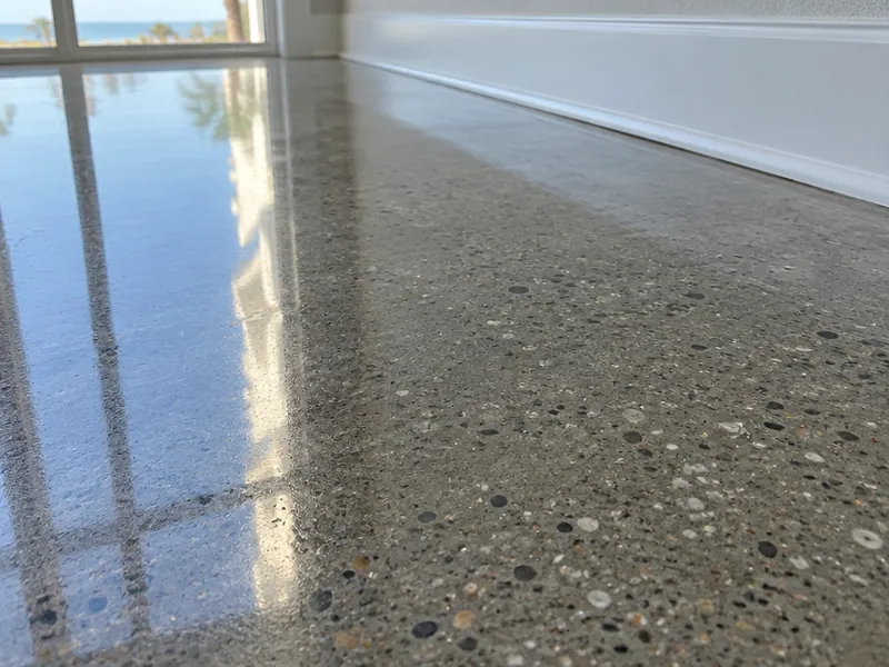 Cream finish polished concrete floor close-up in Myrtle Beach, SC