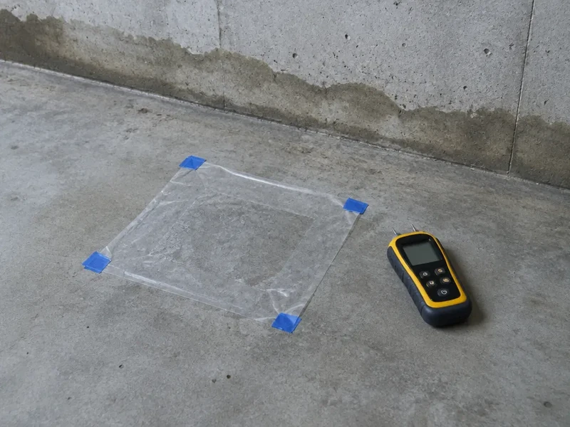 Moisture test on a bare concrete garage slab before epoxy flooring in Socastee, SC