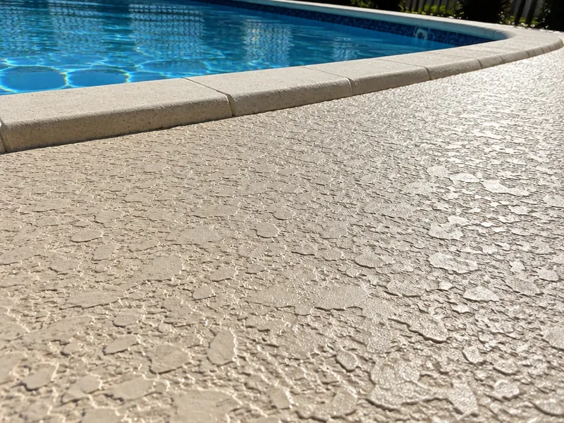 Textured knockdown pool deck coating close-up in Myrtle Beach, SC