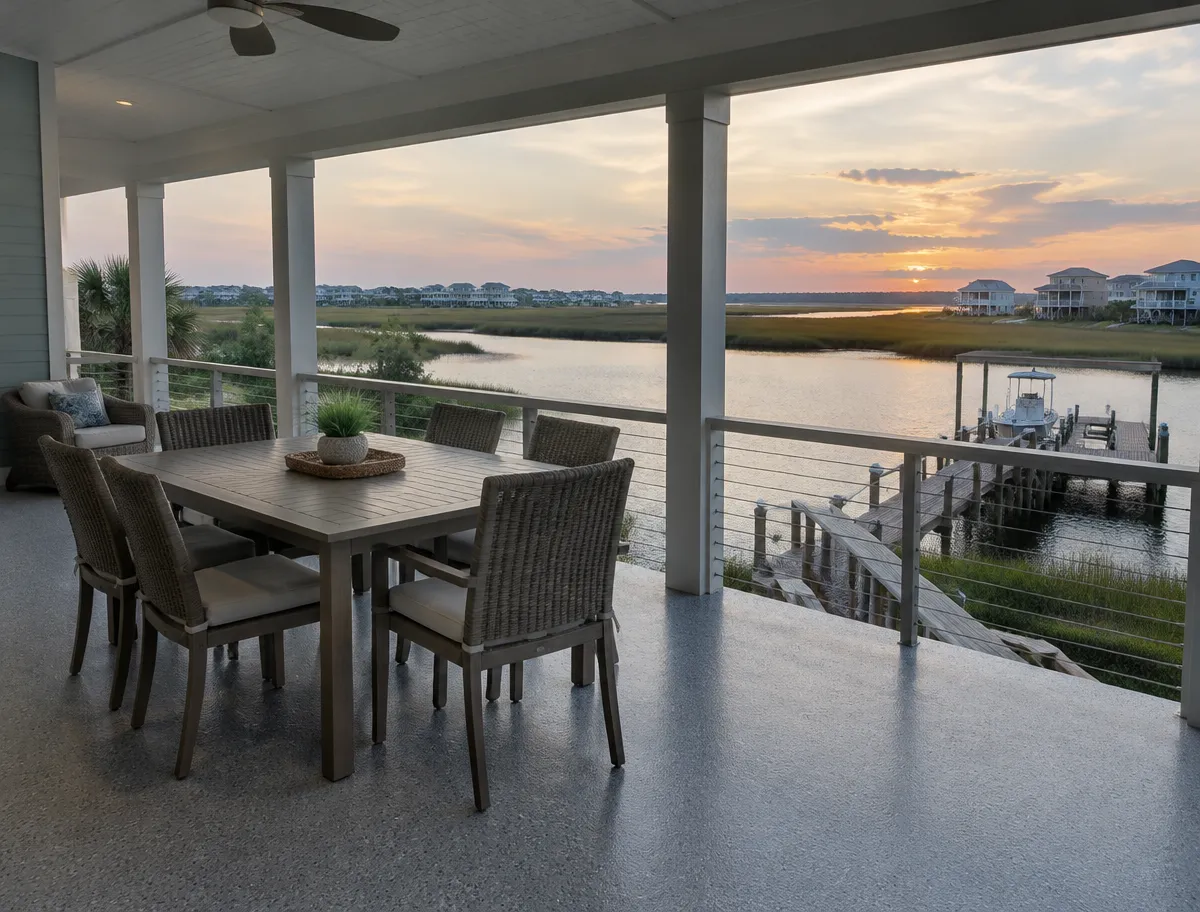 Lanai coating in North Myrtle Beach, SC: coated lanai of a raised channel home