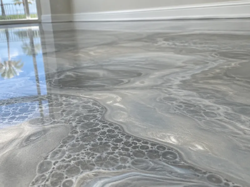 Pearl and silver metallic epoxy floor close-up in Myrtle Beach, SC